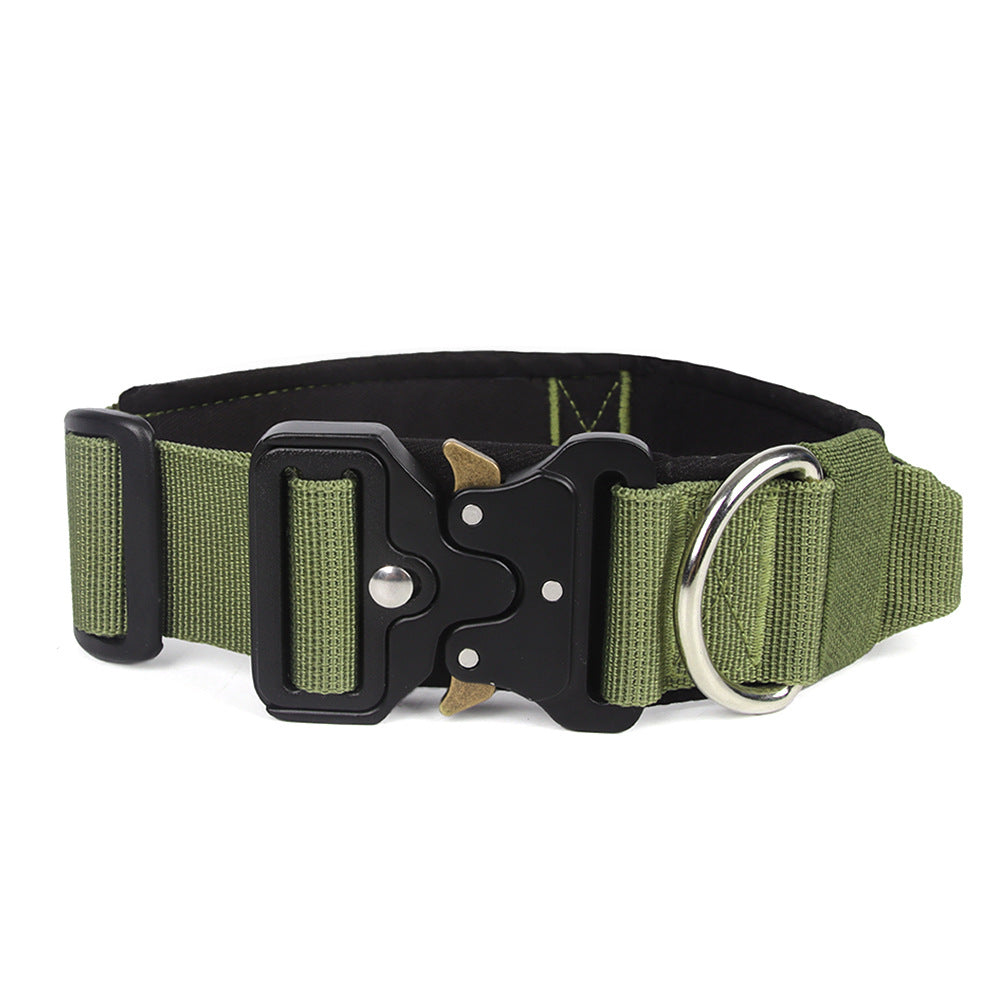 KFX-8249021 Heavy-Duty Tactical Pet Collar for Large Dogs - Adjustable Sizes in Black, Gray, Army Green, and Khaki