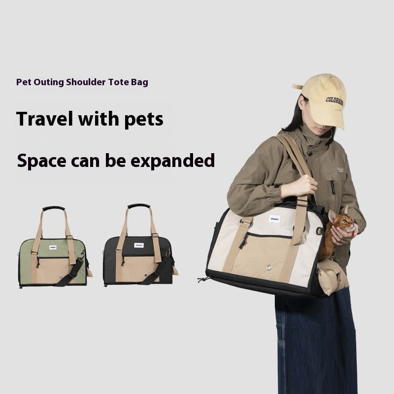 KFX-8249277 Outdoor Portable One-Shoulder Crossbody Cat Pet Bag - Breathable Light Canvas in Various Colors