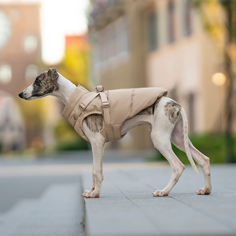 KFX-8251581 Warm Thick Windproof Dog Clothes in Smoke Powder and Khaki Beige – Sizes S to 5XL