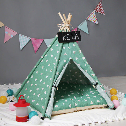 KFX-8251837 Cozy Green Triangle Pet Tent Kennel with Optional Cushion - Assembled Dog/Cat Nest