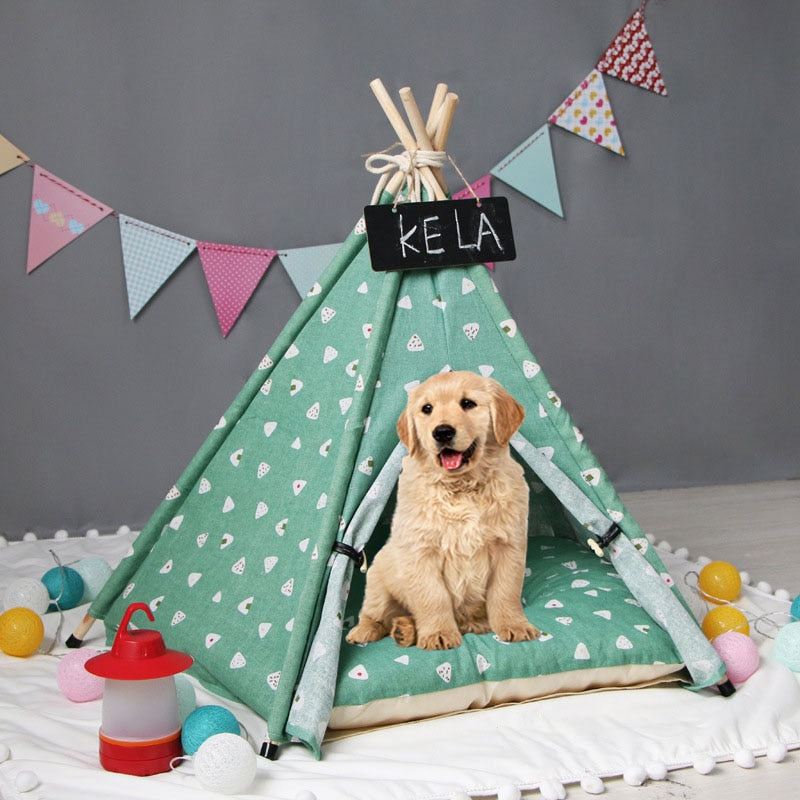 KFX-8251837 Cozy Green Triangle Pet Tent Kennel with Optional Cushion - Assembled Dog/Cat Nest