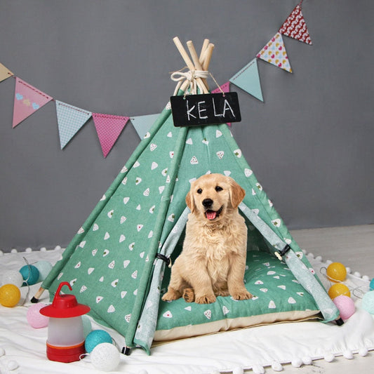 KFX-8251837 Cozy Green Triangle Pet Tent Kennel with Optional Cushion - Assembled Dog/Cat Nest