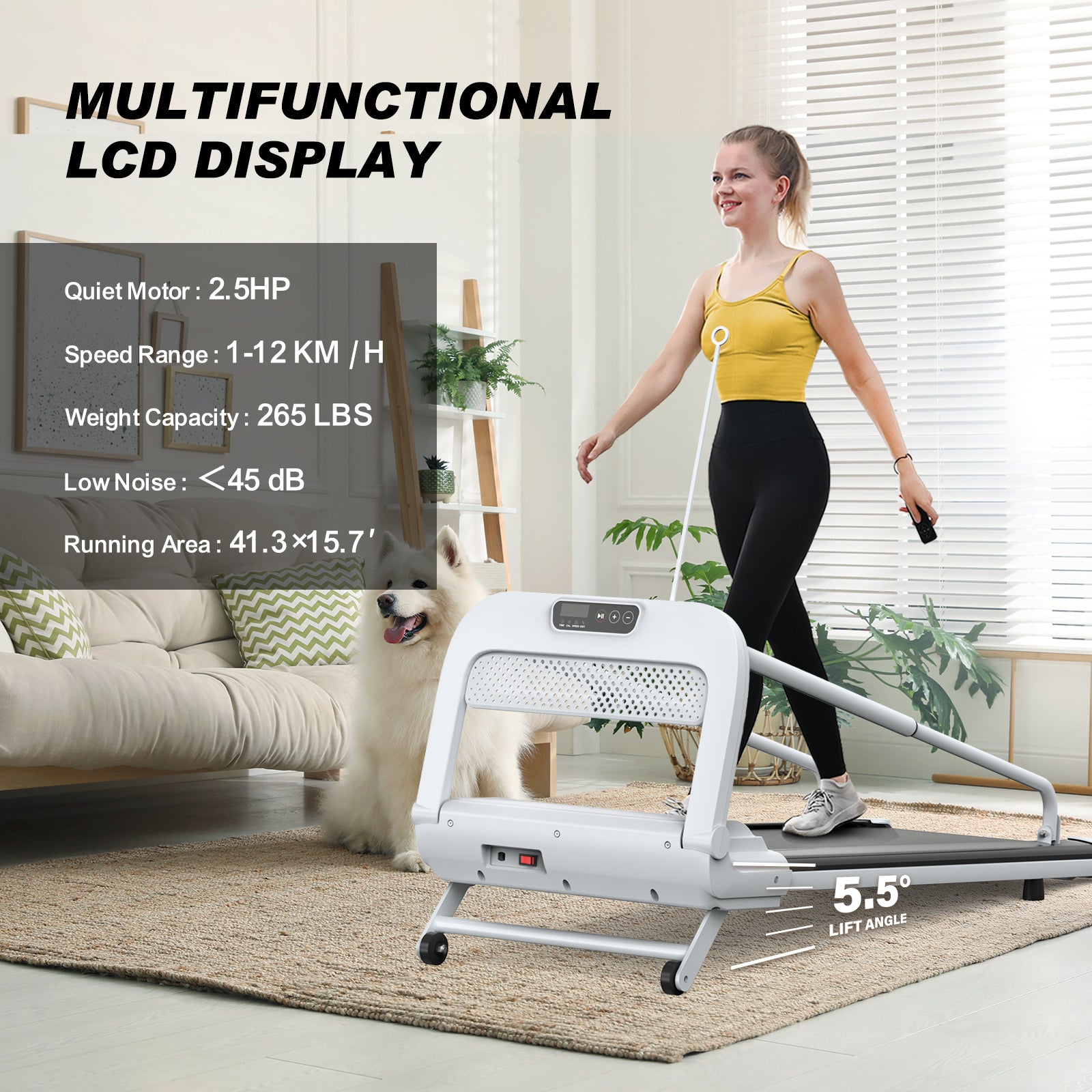 KFX-8252477 Quiet Smart Pet Treadmill for Small to Medium Dogs - Adjustable Speed, Foldable Design, LED Display, 0.5-6.0 MPH Speed Range