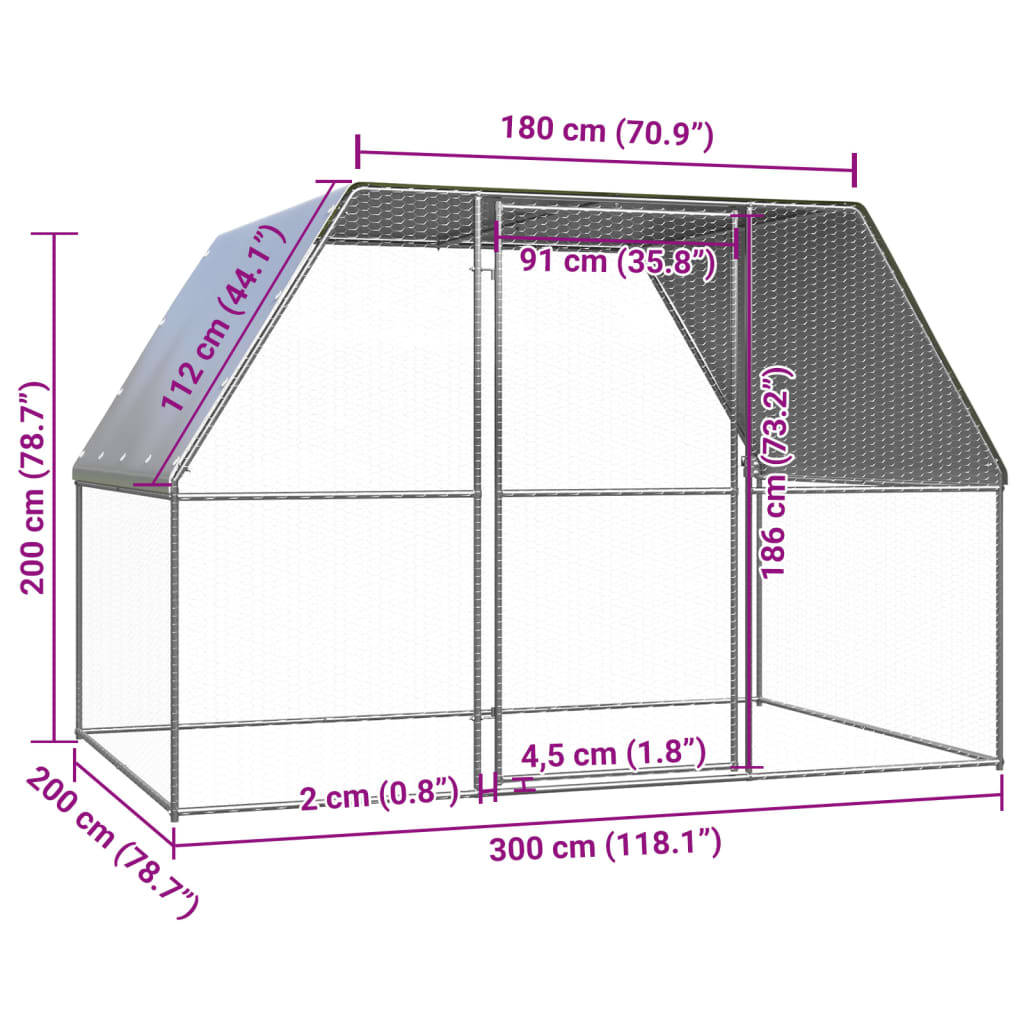KFX-8254397 Galvanized Outdoor Chicken Coop Enclosure 3x2x2 m with Lockable Gate