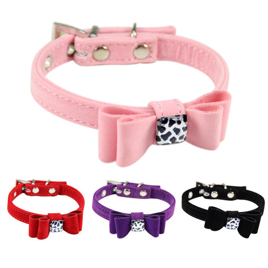 KFX-8255037 Fashionable Flannelette Dog Collar with Bow Tie - Velvet Fabric, Red, Pink, Purple, Sizes S & M
