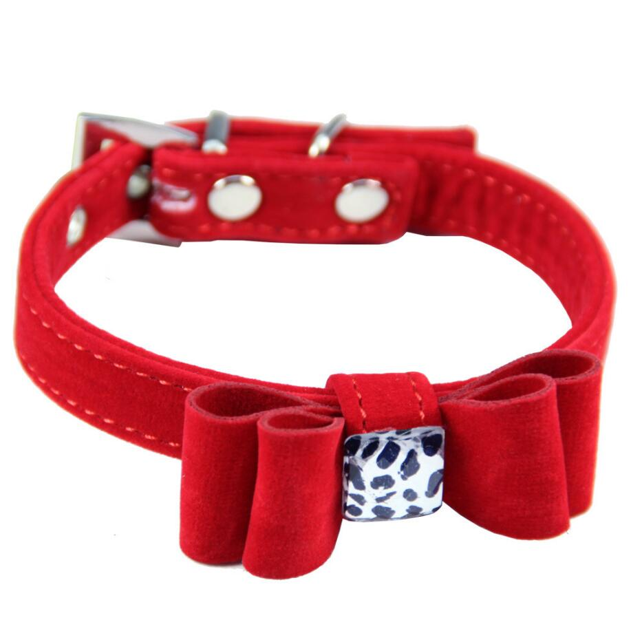 KFX-8255037 Fashionable Flannelette Dog Collar with Bow Tie - Velvet Fabric, Red, Pink, Purple, Sizes S & M