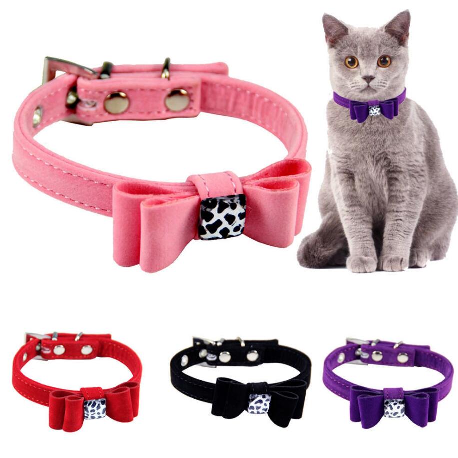 KFX-8255037 Fashionable Flannelette Dog Collar with Bow Tie - Velvet Fabric, Red, Pink, Purple, Sizes S & M