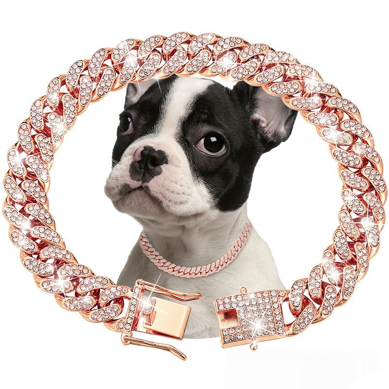 KFX-8255421 Pet Diamond Collar Cuban Link Chain for Small to Large Dogs and Cats - Available in Gold, Silver, and More