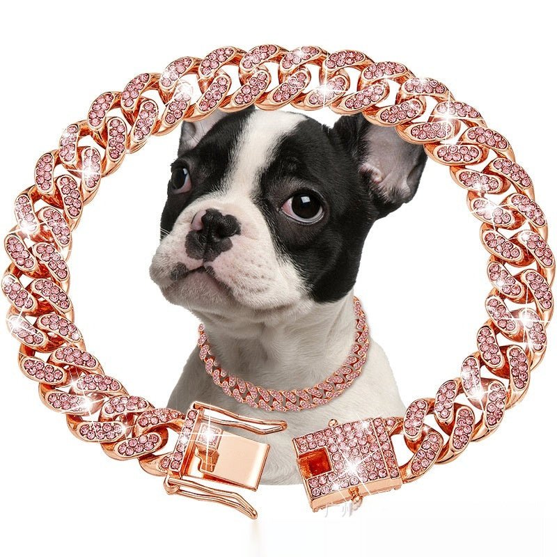 KFX-8255421 Pet Diamond Collar Cuban Link Chain for Small to Large Dogs and Cats - Available in Gold, Silver, and More
