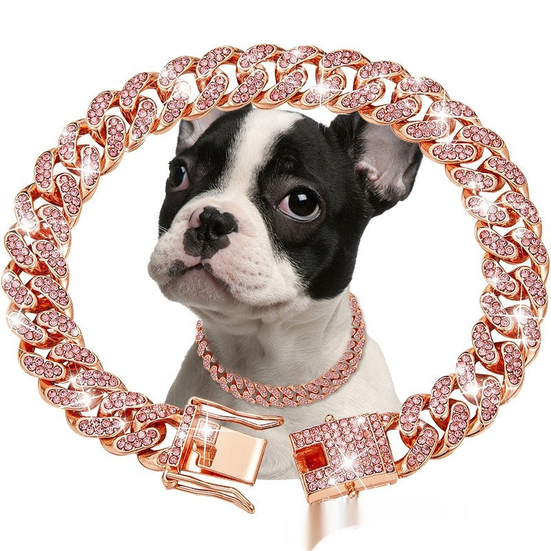 KFX-8255421 Pet Diamond Collar Cuban Link Chain for Small to Large Dogs and Cats - Available in Gold, Silver, and More