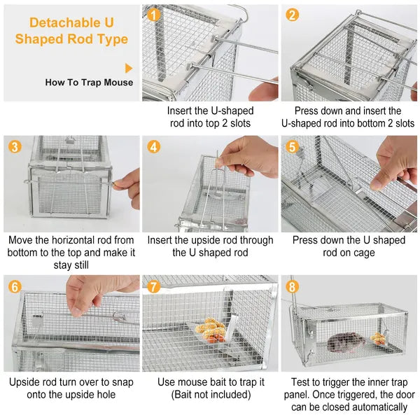 KFX-8256445 Humane Live Rodent Trap Cage - 2 Pack Galvanized Iron Mice & Rat Control with Auto-locking Door