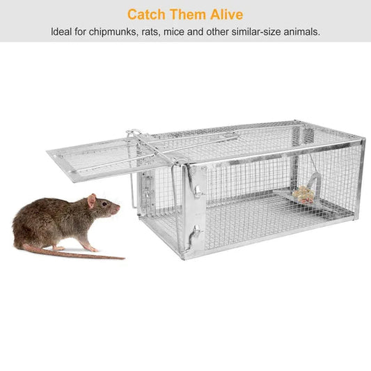 KFX-8256445 Humane Live Rodent Trap Cage - 2 Pack Galvanized Iron Mice & Rat Control with Auto-locking Door