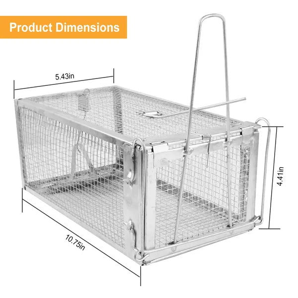 KFX-8256445 Humane Live Rodent Trap Cage - 2 Pack Galvanized Iron Mice & Rat Control with Auto-locking Door
