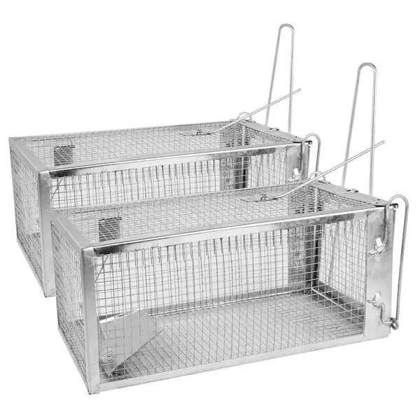 KFX-8256445 Humane Live Rodent Trap Cage - 2 Pack Galvanized Iron Mice & Rat Control with Auto-locking Door