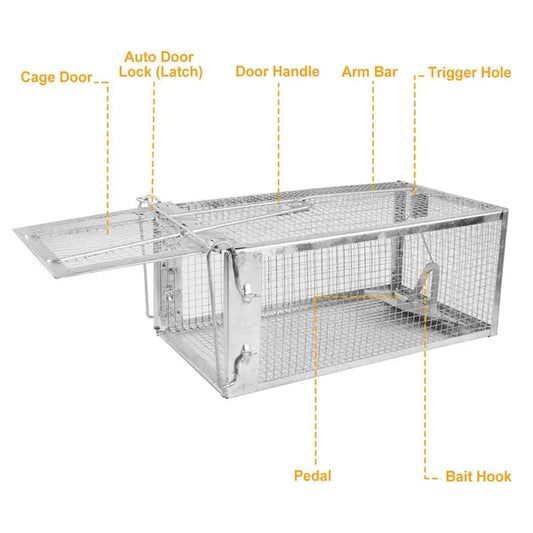 KFX-8256445 Humane Live Rodent Trap Cage - 2 Pack Galvanized Iron Mice & Rat Control with Auto-locking Door