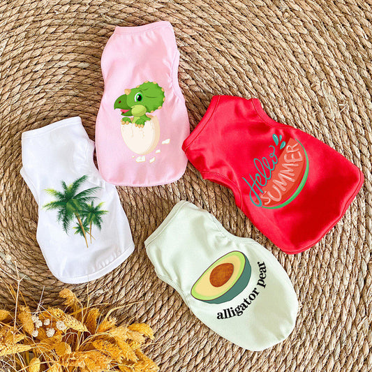 KFX-8259133 Summer Pet Vest for Small Dogs and Cats – Dinosaur, Avocado, Coconut Tree Designs in Multiple Colors and Sizes