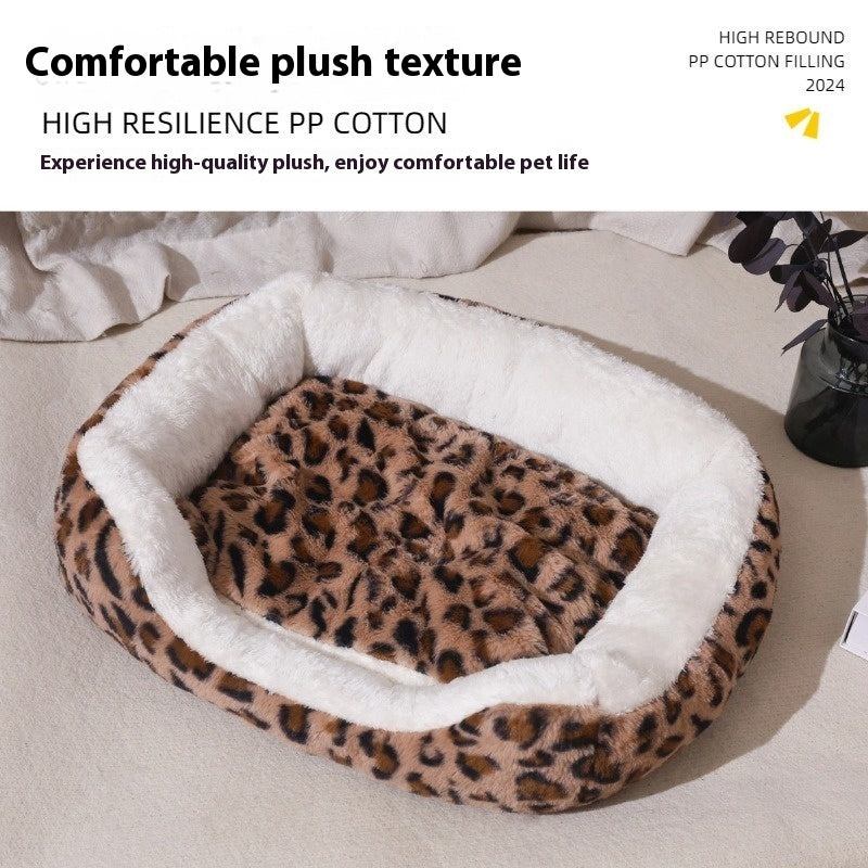KFX-8261821 Four Seasons Universal Warm Thickened Pet Bed for Cats and Dogs in Leopard Print
