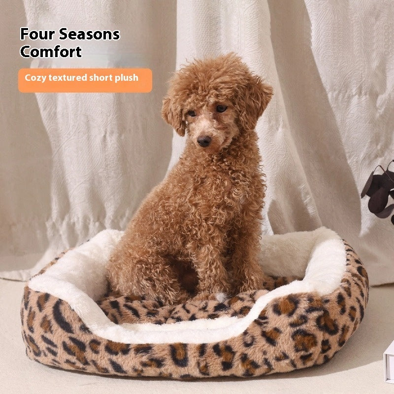 KFX-8261821 Four Seasons Universal Warm Thickened Pet Bed for Cats and Dogs in Leopard Print