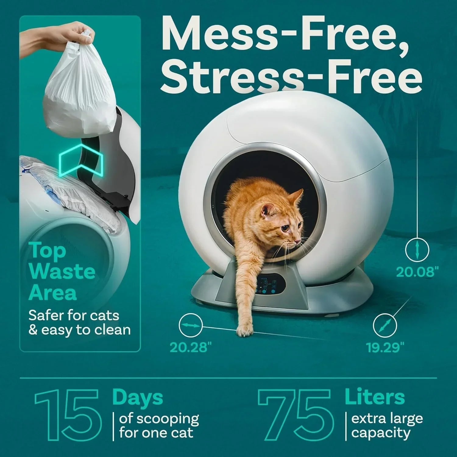 KFX-826195 WiFi Enabled Automatic Cat Litter Box with Safety Sensors and Odor Control for Multiple Cats