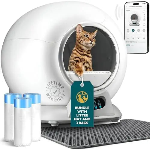 KFX-826195 WiFi Enabled Automatic Cat Litter Box with Safety Sensors and Odor Control for Multiple Cats