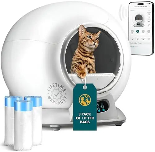 KFX-826195 WiFi Enabled Automatic Cat Litter Box with Safety Sensors and Odor Control for Multiple Cats