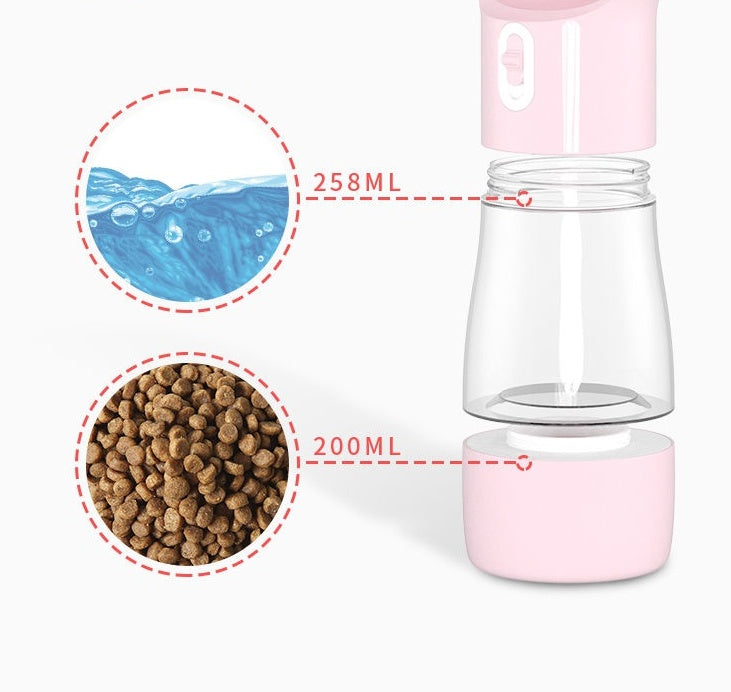 KFX-8264381 Portable Dog Water and Food Dispenser with Easy Push Mechanism and Leak-Proof Design