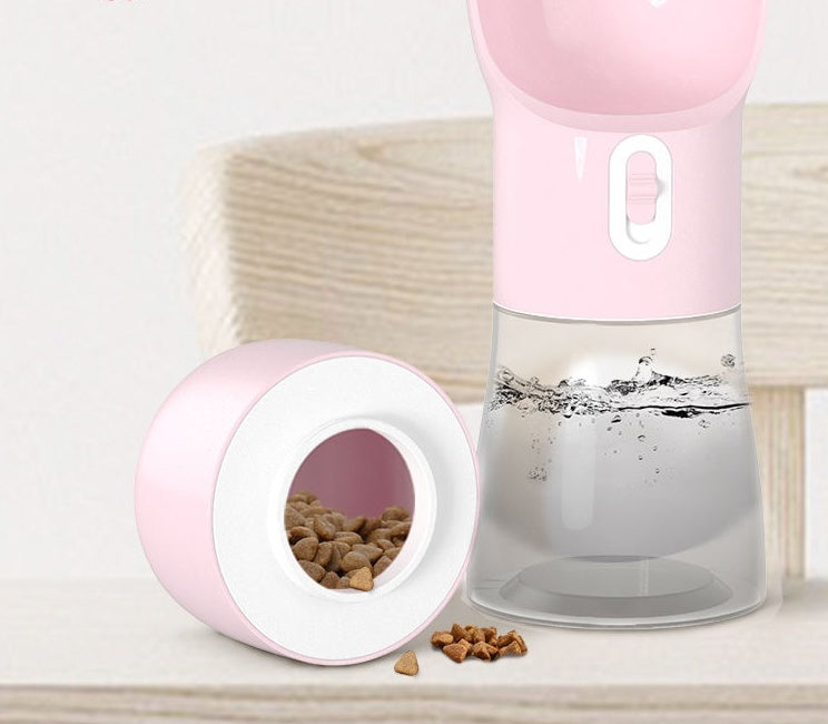 KFX-8264381 Portable Dog Water and Food Dispenser with Easy Push Mechanism and Leak-Proof Design