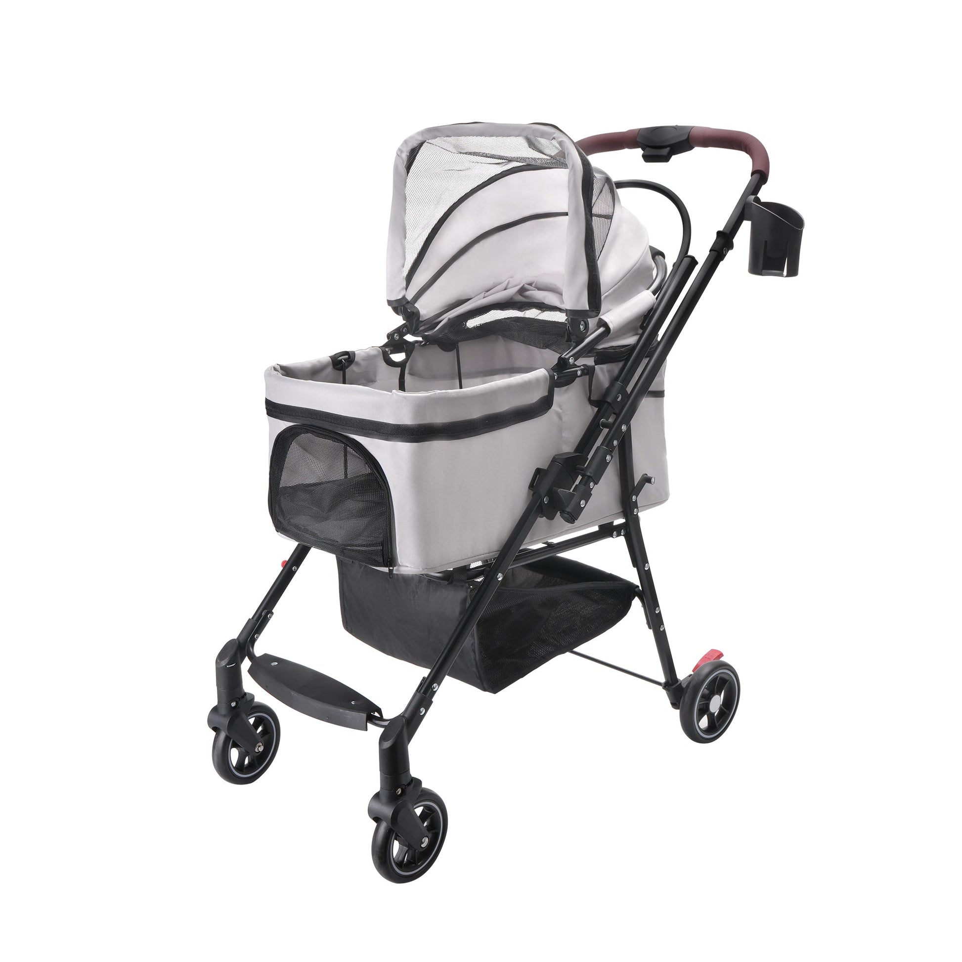 KFX-8264765 Foldable 4-Wheel Pet Stroller with 360° Rotating Wheels, Detachable Carrier, and Travel Bag for Small Dogs and Cats