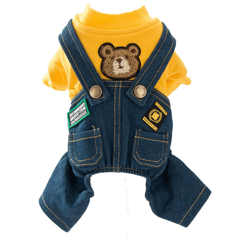 KFX-8266685 Soft Cotton Four-Legged Pet Clothing for Dogs and Cats - Cozy Denim Pants and Terry Topcoat