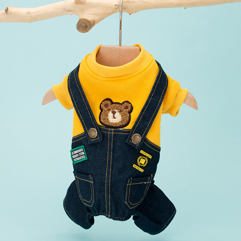 KFX-8266685 Soft Cotton Four-Legged Pet Clothing for Dogs and Cats - Cozy Denim Pants and Terry Topcoat