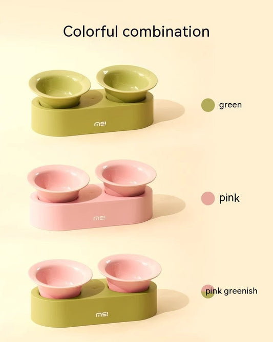 KFX-8270269 Double Ceramic Pet Bowl Set for Cats and Dogs in Assorted Colors