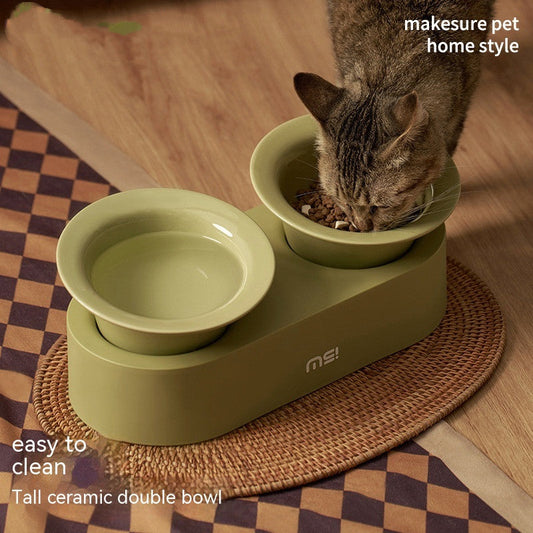 KFX-8270269 Double Ceramic Pet Bowl Set for Cats and Dogs in Assorted Colors