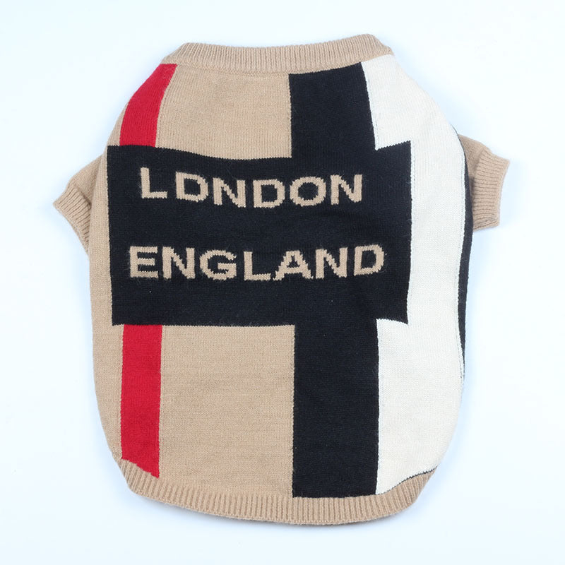 KFX-8272061 Khaki Wool Crew Neck Sweater with British Check Pattern for Dogs