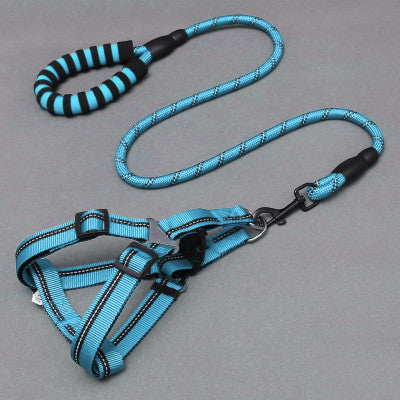 KFX-8273341 Nylon Adjustable Dog Leash and Chest Harness Set in Multiple Colors