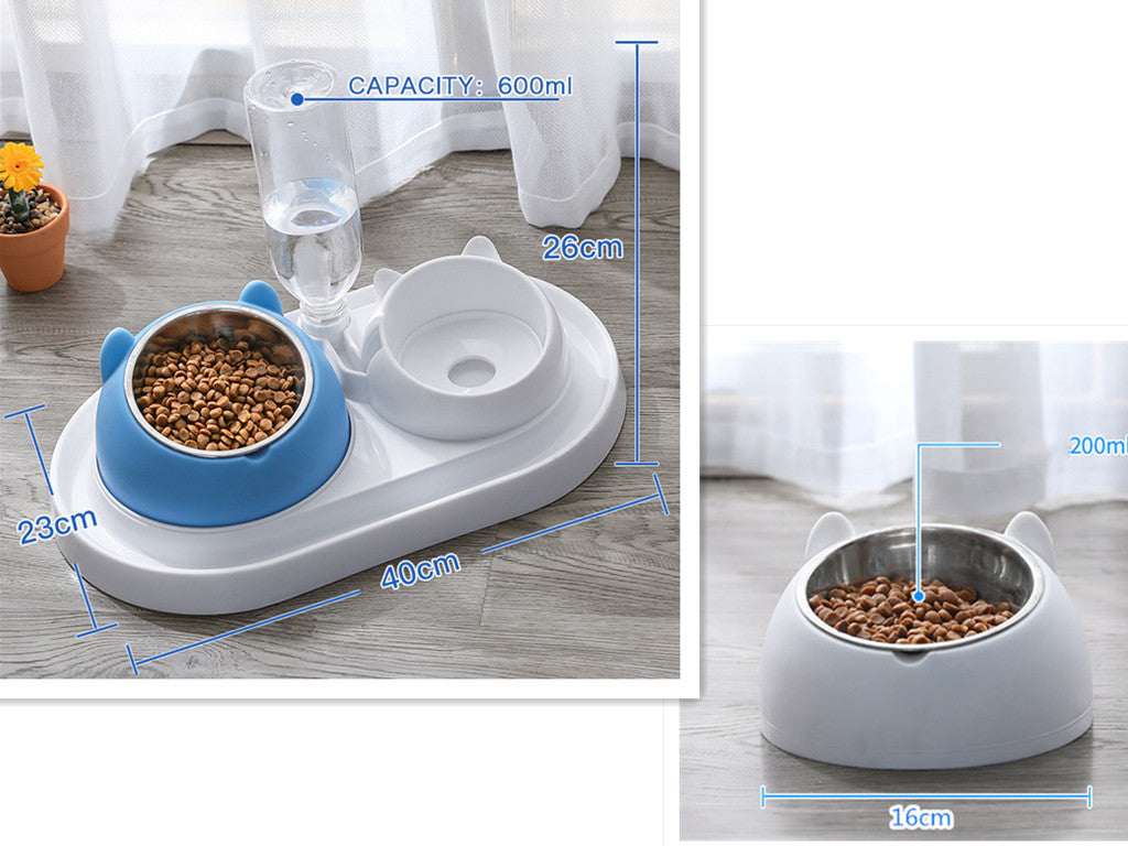 KFX-8274237 Adjustable 15° Tilted Stainless Steel Pet Bowl Set for Cats and Dogs with Dual Bowls and Easy-Clean Design