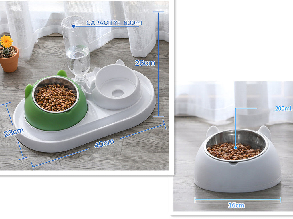 KFX-8274237 Adjustable 15° Tilted Stainless Steel Pet Bowl Set for Cats and Dogs with Dual Bowls and Easy-Clean Design