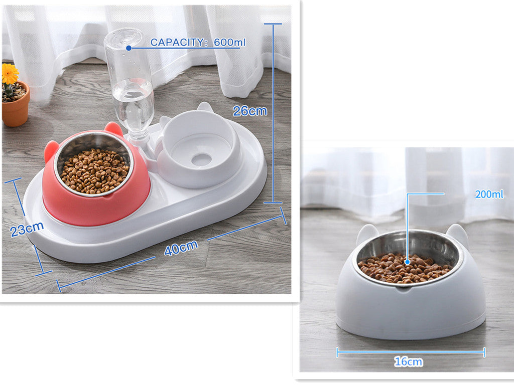 KFX-8274237 Adjustable 15° Tilted Stainless Steel Pet Bowl Set for Cats and Dogs with Dual Bowls and Easy-Clean Design