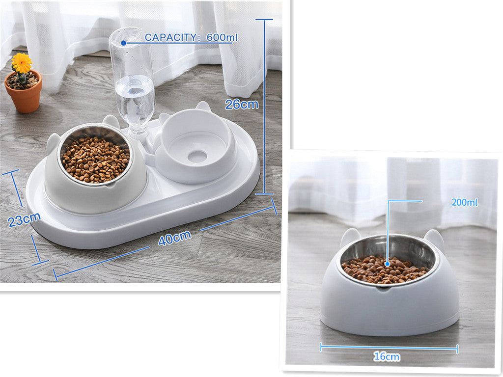 KFX-8274237 Adjustable 15° Tilted Stainless Steel Pet Bowl Set for Cats and Dogs with Dual Bowls and Easy-Clean Design