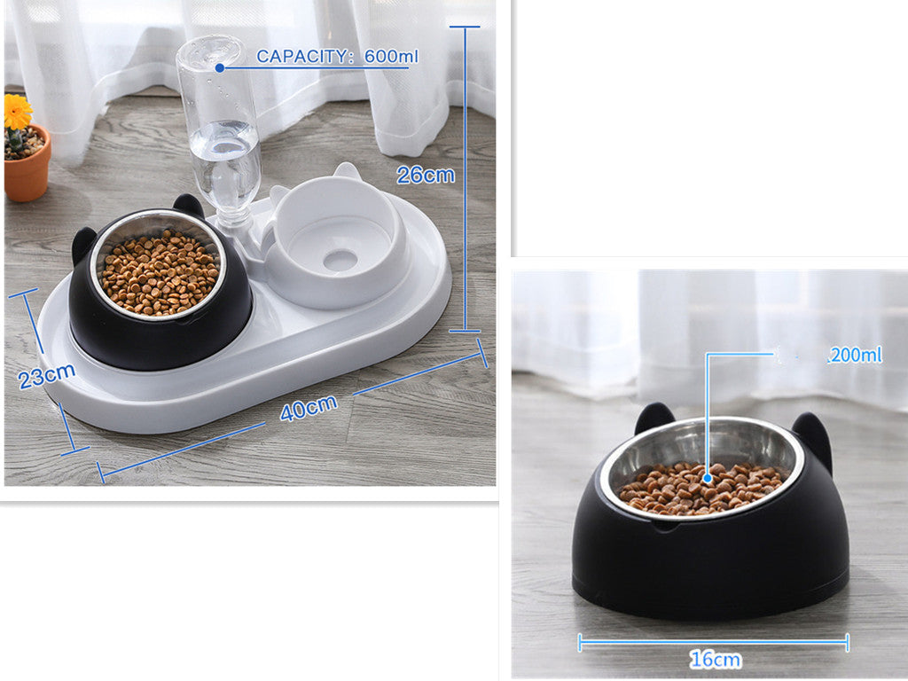 KFX-8274237 Adjustable 15° Tilted Stainless Steel Pet Bowl Set for Cats and Dogs with Dual Bowls and Easy-Clean Design