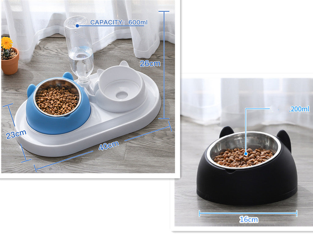 KFX-8274237 Adjustable 15° Tilted Stainless Steel Pet Bowl Set for Cats and Dogs with Dual Bowls and Easy-Clean Design
