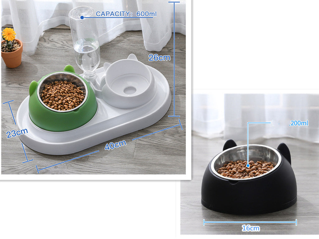 KFX-8274237 Adjustable 15° Tilted Stainless Steel Pet Bowl Set for Cats and Dogs with Dual Bowls and Easy-Clean Design