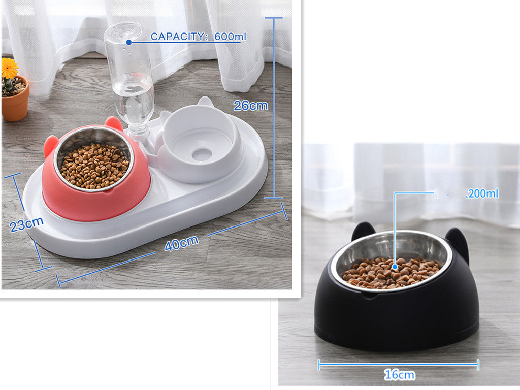 KFX-8274237 Adjustable 15° Tilted Stainless Steel Pet Bowl Set for Cats and Dogs with Dual Bowls and Easy-Clean Design