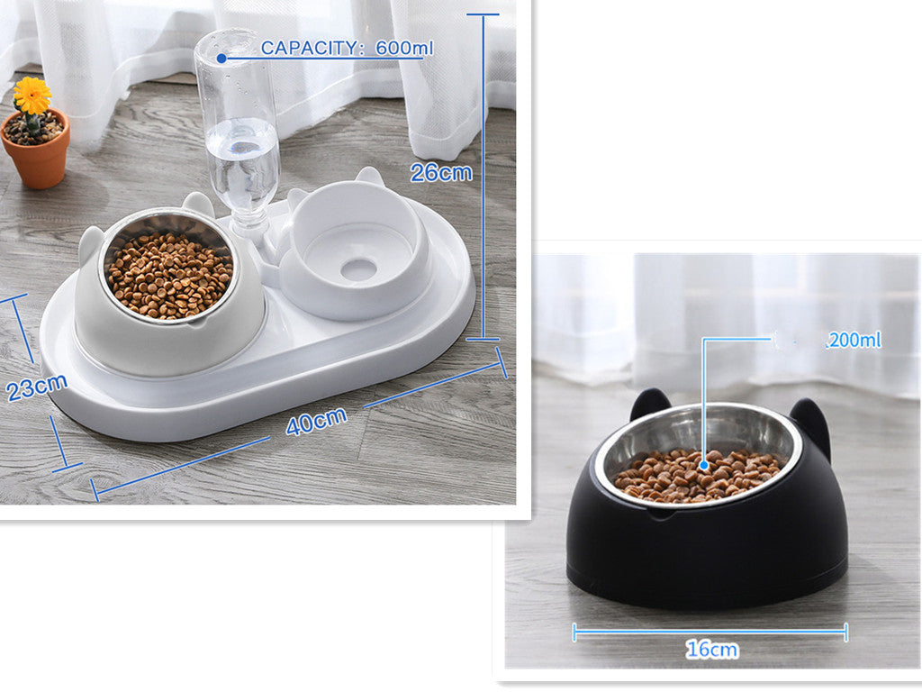 KFX-8274237 Adjustable 15° Tilted Stainless Steel Pet Bowl Set for Cats and Dogs with Dual Bowls and Easy-Clean Design