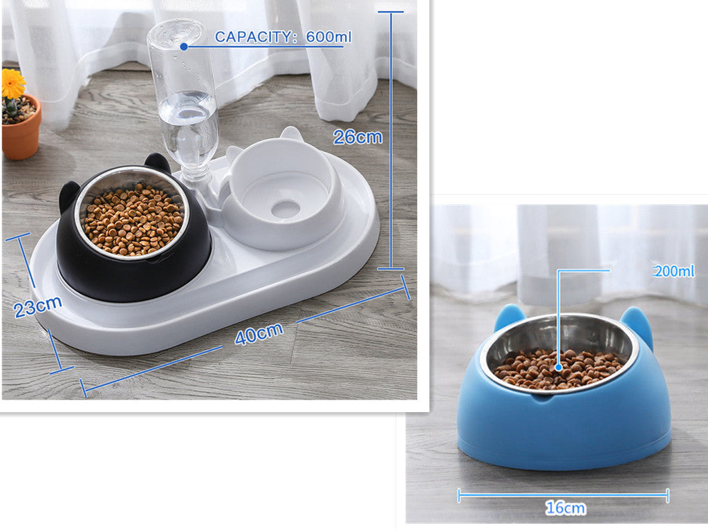 KFX-8274237 Adjustable 15° Tilted Stainless Steel Pet Bowl Set for Cats and Dogs with Dual Bowls and Easy-Clean Design