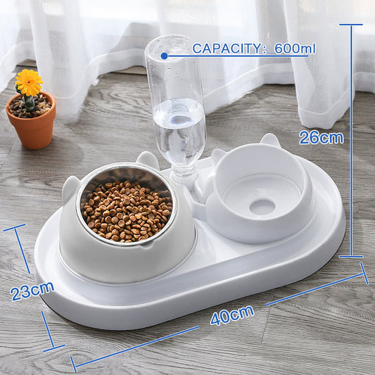 KFX-8274237 Adjustable 15° Tilted Stainless Steel Pet Bowl Set for Cats and Dogs with Dual Bowls and Easy-Clean Design