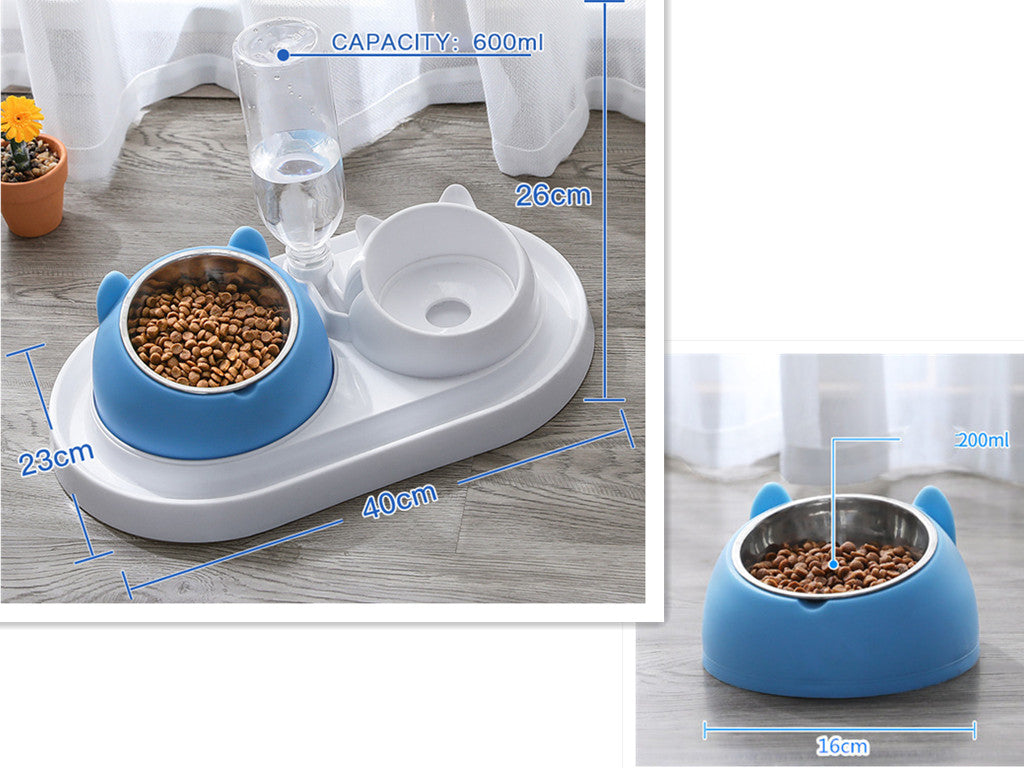 KFX-8274237 Adjustable 15° Tilted Stainless Steel Pet Bowl Set for Cats and Dogs with Dual Bowls and Easy-Clean Design