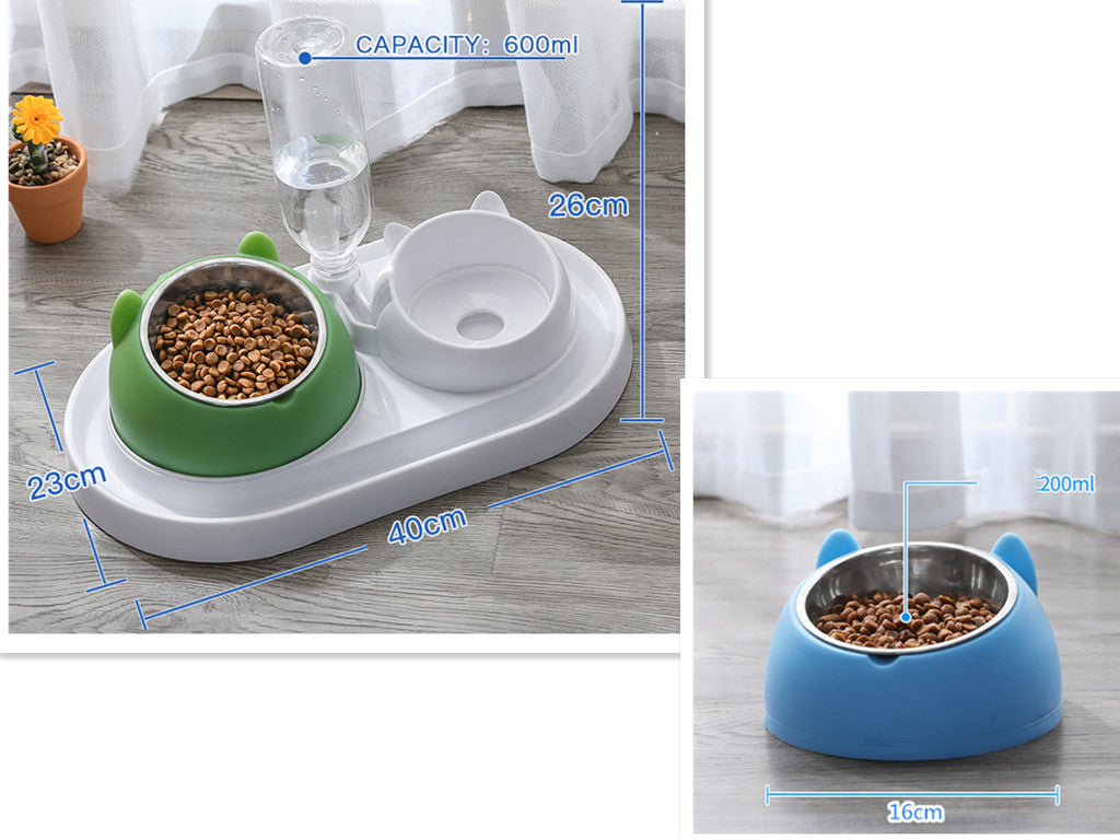 KFX-8274237 Adjustable 15° Tilted Stainless Steel Pet Bowl Set for Cats and Dogs with Dual Bowls and Easy-Clean Design