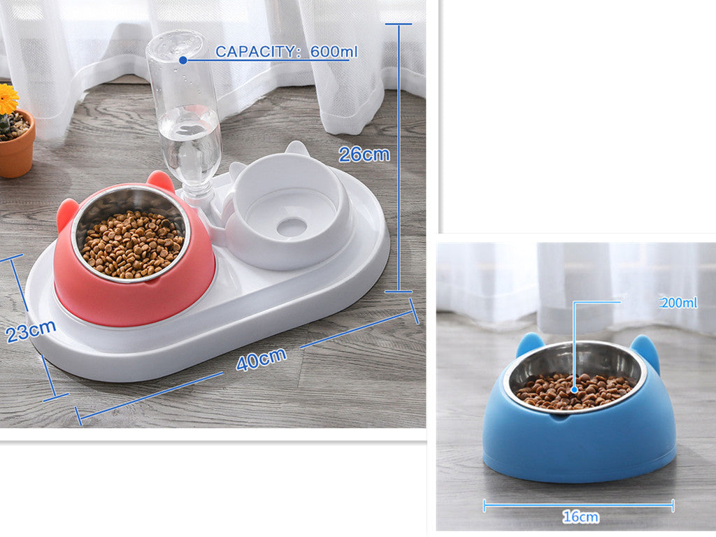KFX-8274237 Adjustable 15° Tilted Stainless Steel Pet Bowl Set for Cats and Dogs with Dual Bowls and Easy-Clean Design
