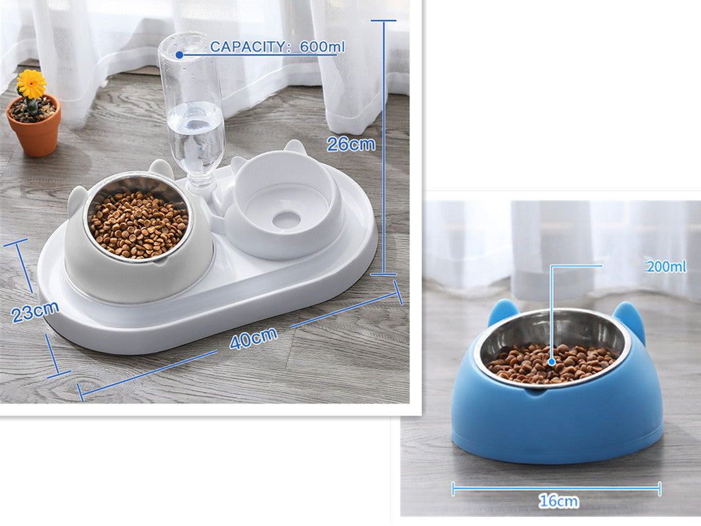KFX-8274237 Adjustable 15° Tilted Stainless Steel Pet Bowl Set for Cats and Dogs with Dual Bowls and Easy-Clean Design