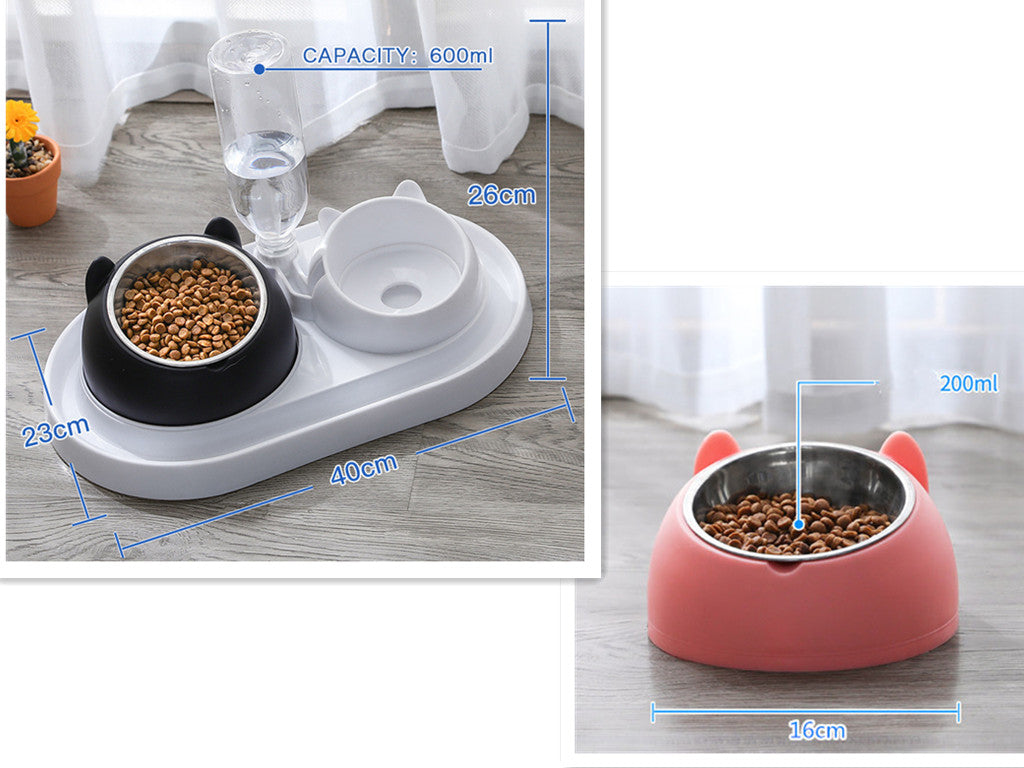 KFX-8274237 Adjustable 15° Tilted Stainless Steel Pet Bowl Set for Cats and Dogs with Dual Bowls and Easy-Clean Design